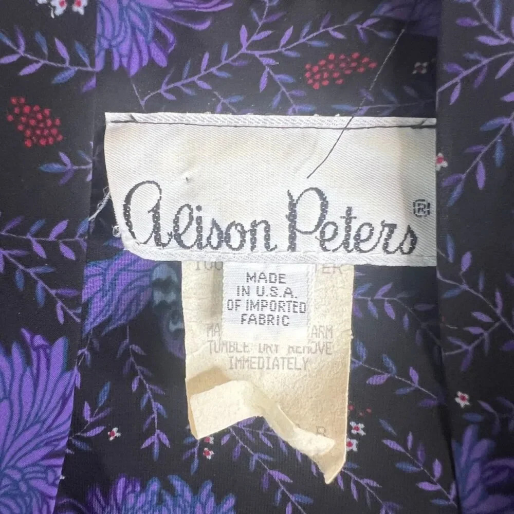 Alison Peters VTG Made in USA Purple Floral Blouson‎ Tie Neck Maxi Dress SZ 14 - Picture 7 of 9
